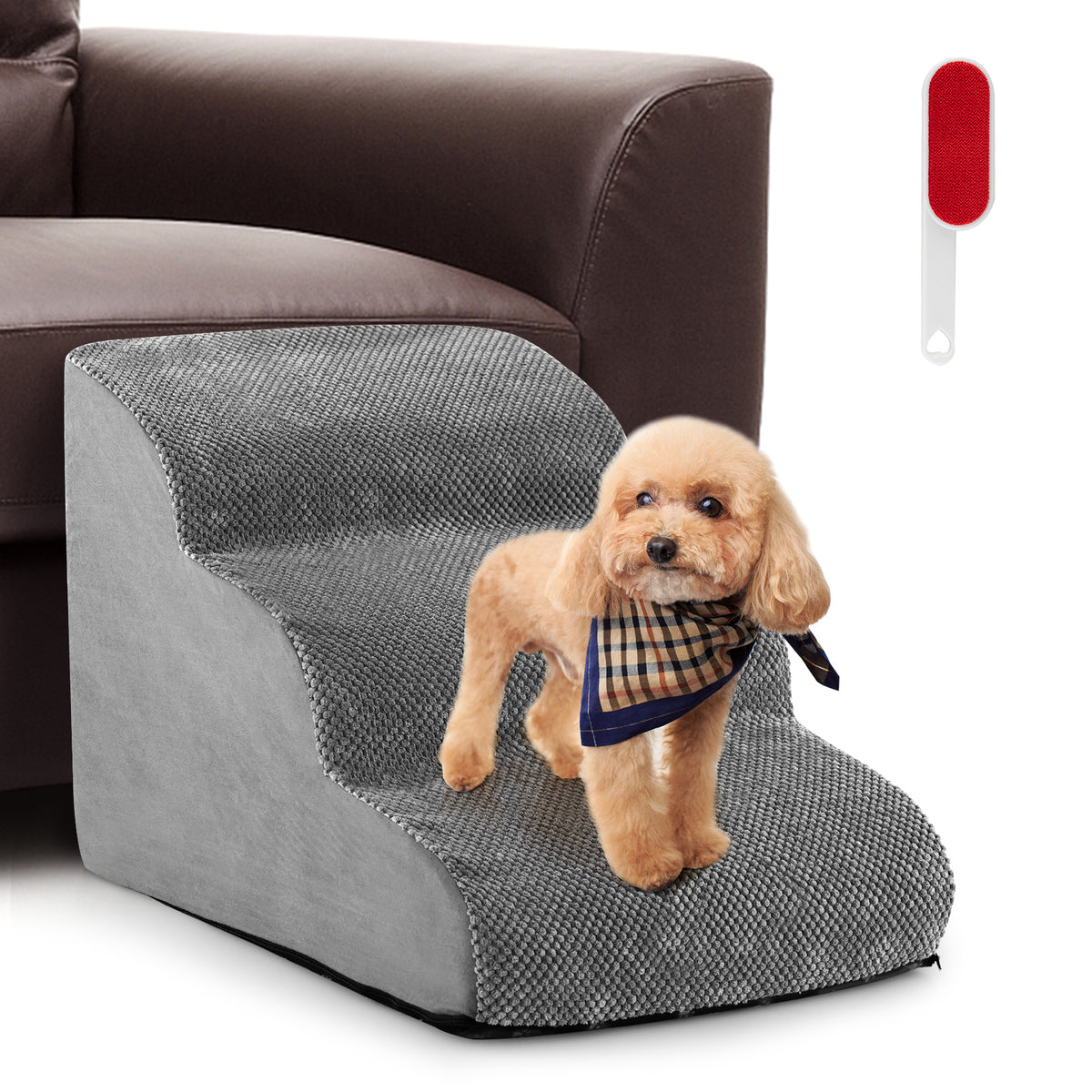 3 Tier Foam Dog Ramp with Gentle Slope Surface-Grey — Shopsta UK