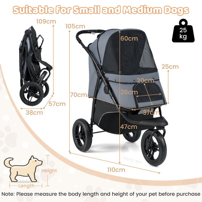 3-Wheel Pet Stroller for Small and Medium Dogs with All-Terrain Wheels-