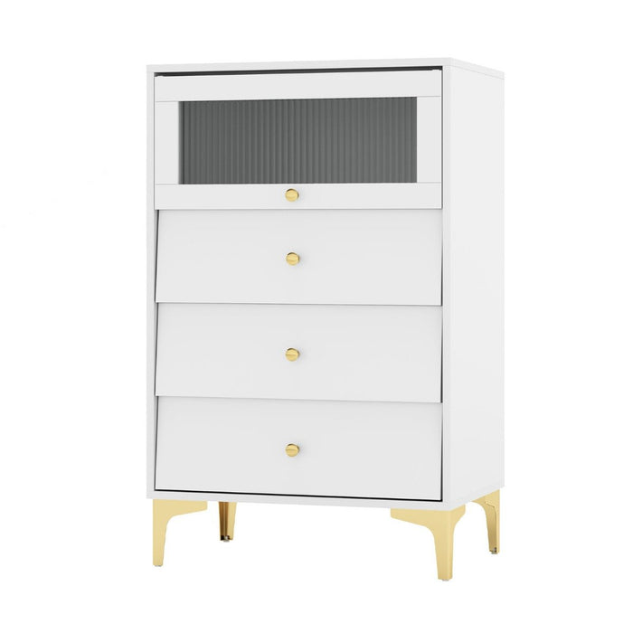 3/4 Drawer Dresser Cabinet with Flip Up Fluted Glass Door-