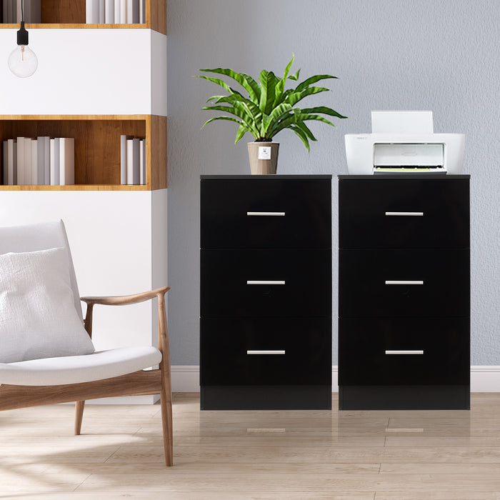 3-Drawer Wooden Dresser Cabinet Set of 2 with Anti-Toppling Device-Black