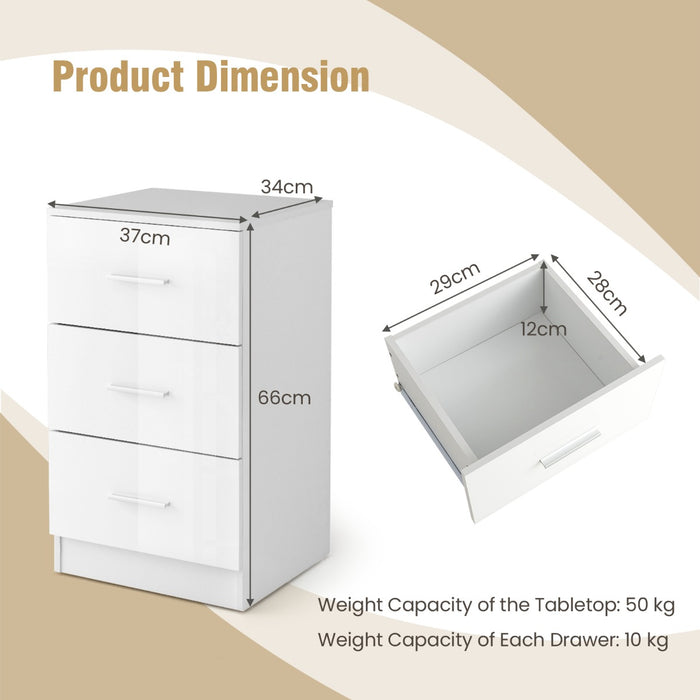 3-Drawer Wooden Dresser Cabinet Set of 2 with Anti-Toppling Device-Black