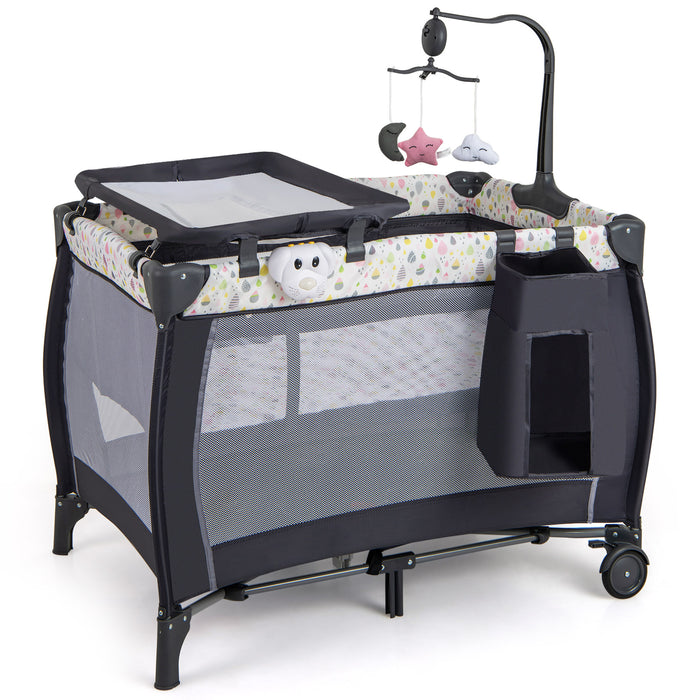 3 in 1 Baby Activity Center Foldable Pack and Play with Diaper Changing Table-