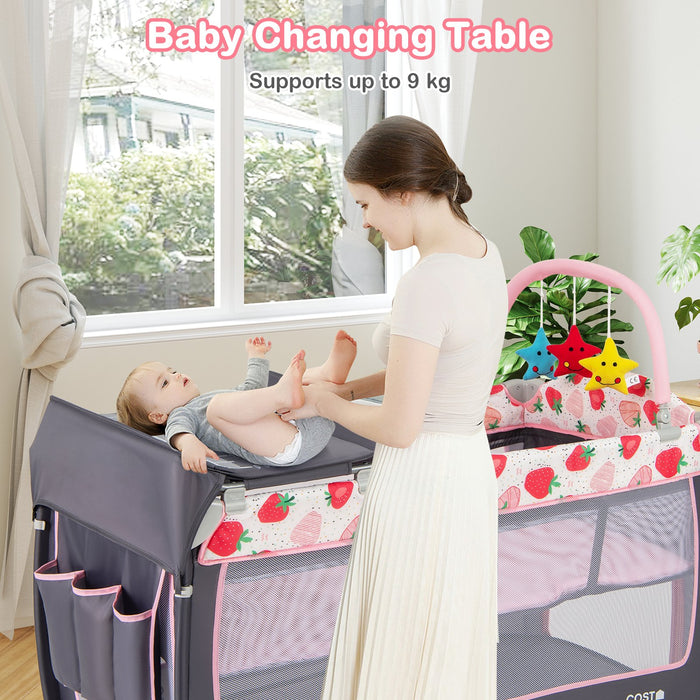 3 in 1 Baby Playard Portable Infant Nursery Center with Toy Bar-