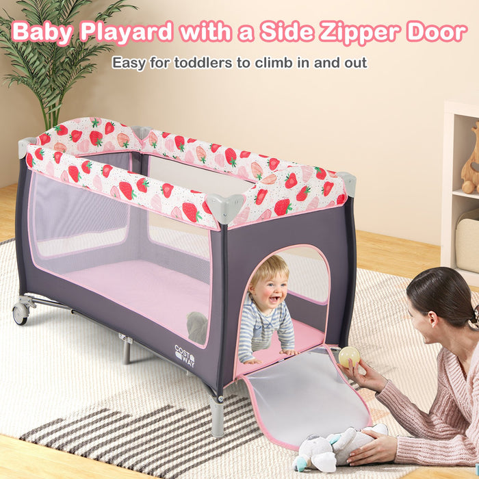 3 in 1 Baby Playard Portable Infant Nursery Center with Toy Bar-
