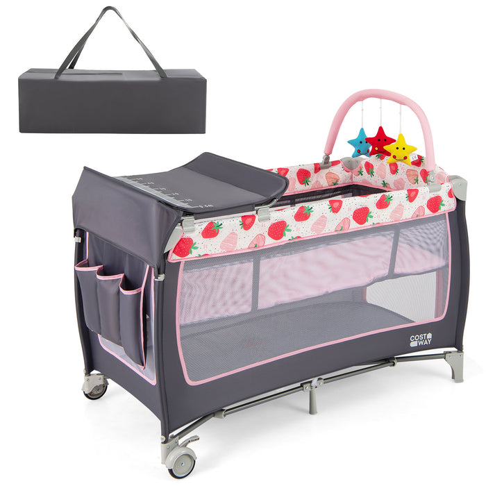 3 in 1 Baby Playard Portable Infant Nursery Center with Toy Bar-