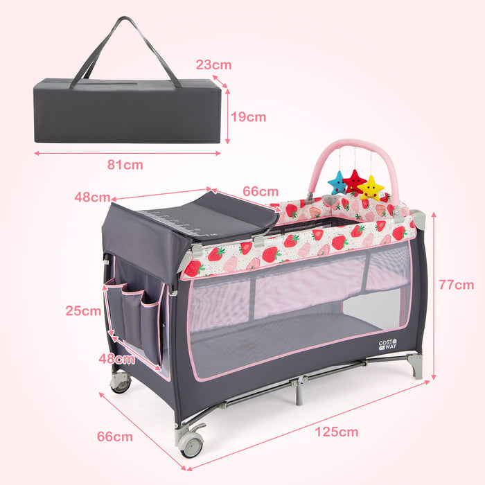 3 in 1 Baby Playard Portable Infant Nursery Center with Toy Bar-