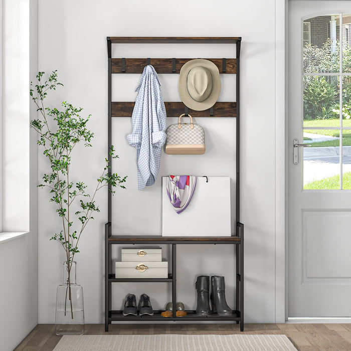 3-in-1 Coat Rack Freestanding Industrial Entryway Storage Shelf-