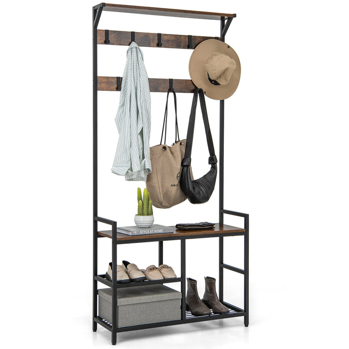 3-in-1 Coat Rack Freestanding Industrial Entryway Storage Shelf-