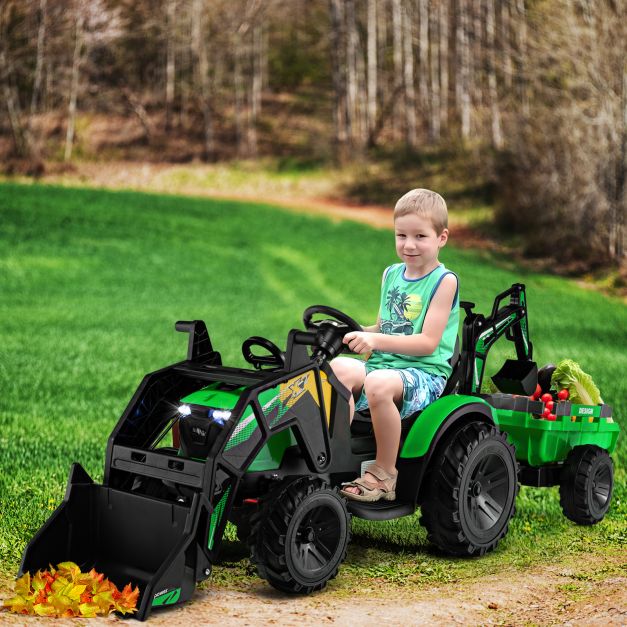 Ride-On Green Tractor and Trailer - 3 in 1, Shovel Bucket Toy Vehicle - Perfect for Stimulating Creative Play in Children