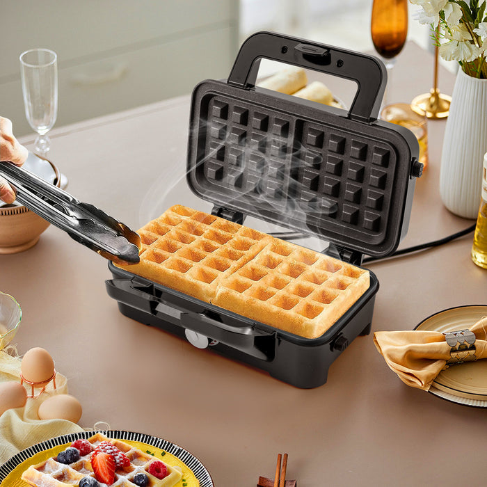 3 in 1 Waffle Maker with Non-stick Plates and Indicator Lights-Black