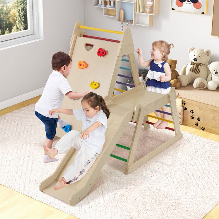 3-In-1 Jungle Gym with Extended Slide and Rock Climbing-
