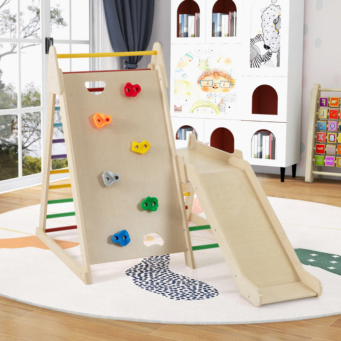 3-In-1 Jungle Gym with Extended Slide and Rock Climbing-