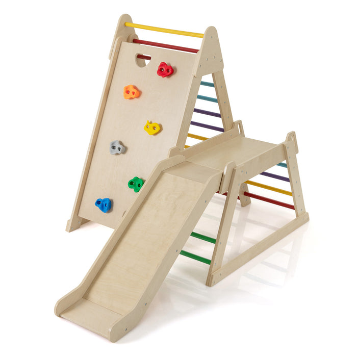 3-In-1 Jungle Gym with Extended Slide and Rock Climbing-
