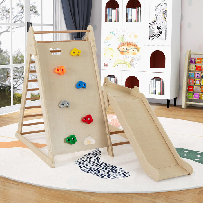 3-In-1 Jungle Gym with Extended Slide and Rock Climbing-