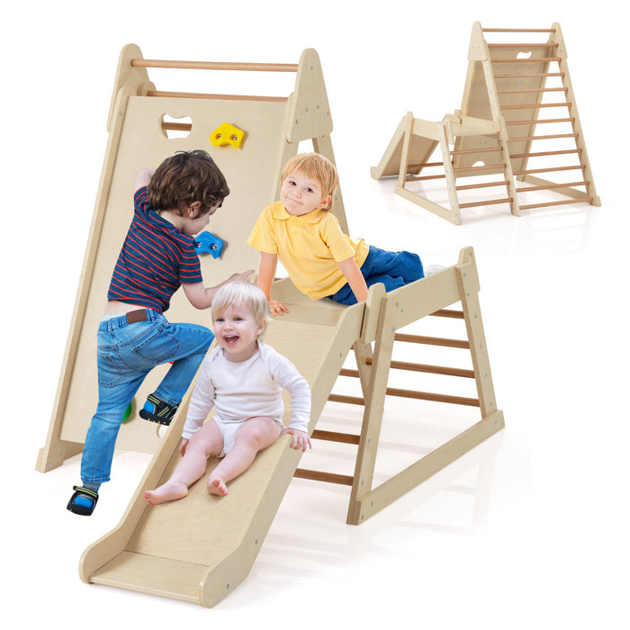 3-In-1 Jungle Gym with Extended Slide and Rock Climbing-