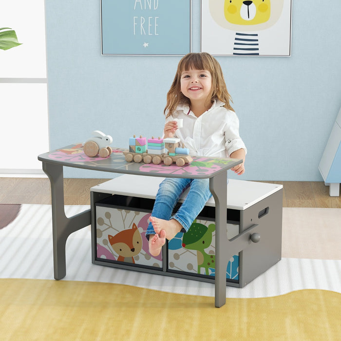 Convertible Activity Bench for Kids - 3-in-1 Bench with 2 Removable Fabric Bins - Ideal for Drawing and Playing