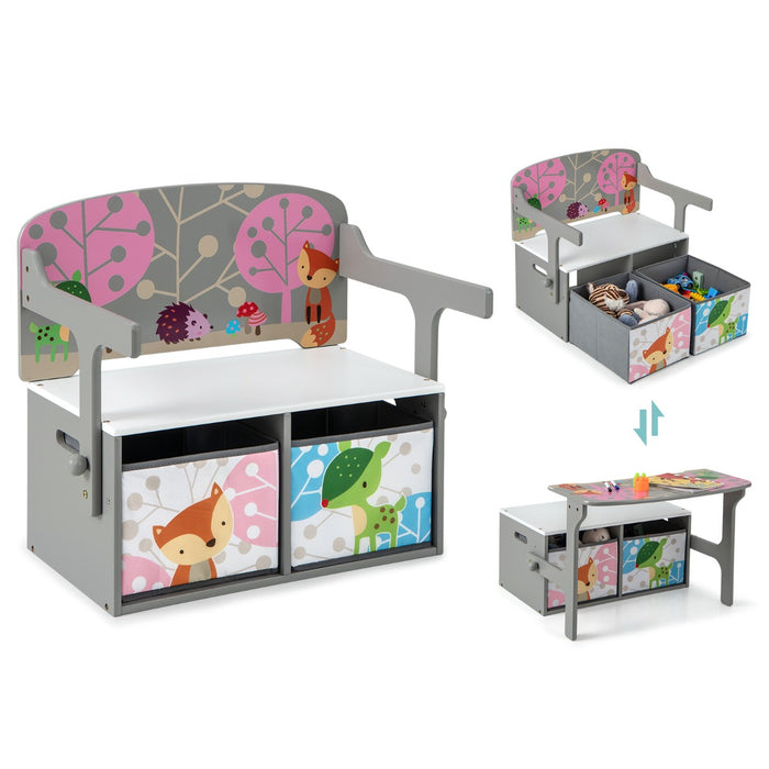 Convertible Activity Bench for Kids - 3-in-1 Bench with 2 Removable Fabric Bins - Ideal for Drawing and Playing