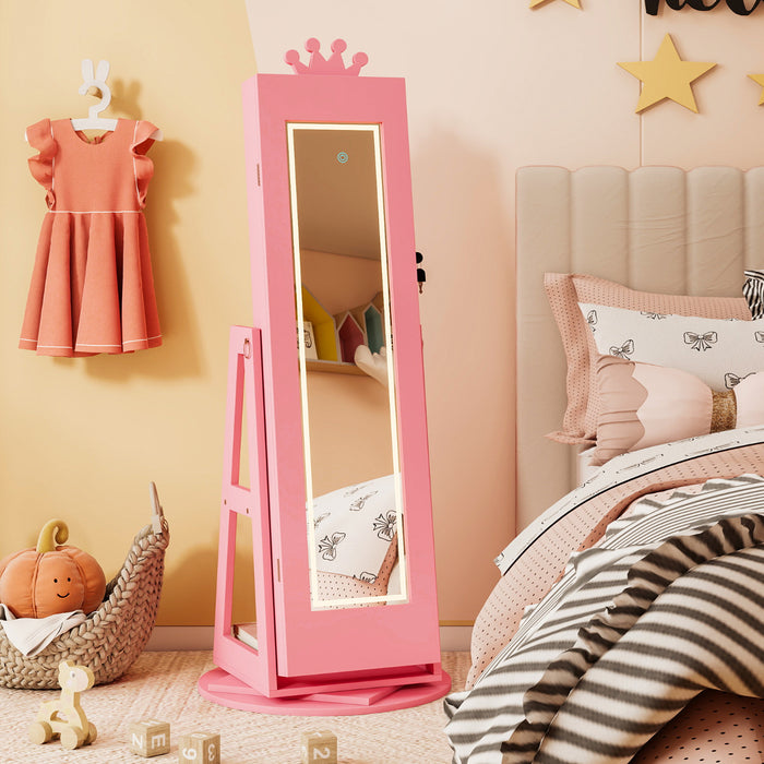 3 In 1 Kids Jewelry Cabinet 360° Swivel Jewelry Armoire with Mirror-