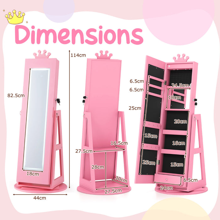 3 In 1 Kids Jewelry Cabinet 360° Swivel Jewelry Armoire with Mirror-