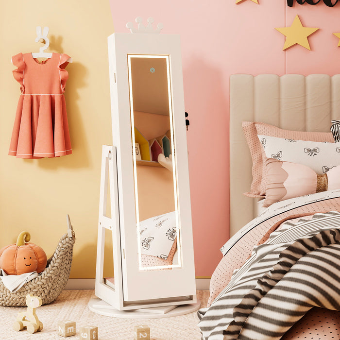 3 In 1 Kids Jewelry Cabinet 360° Swivel Jewelry Armoire with Mirror-