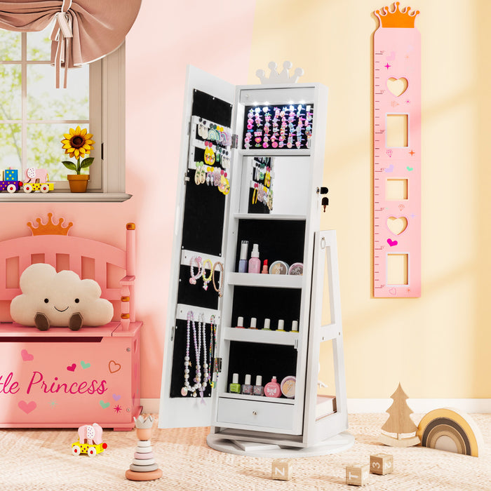 3 In 1 Kids Jewelry Cabinet 360° Swivel Jewelry Armoire with Mirror-