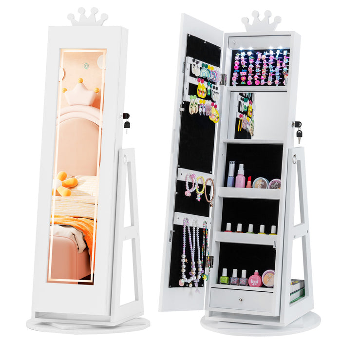 3 In 1 Kids Jewelry Cabinet 360° Swivel Jewelry Armoire with Mirror-