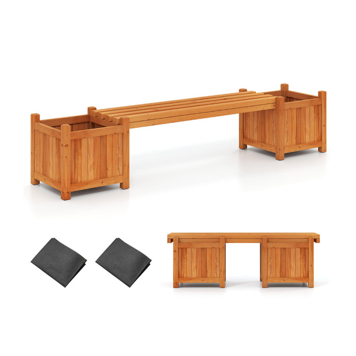3-in-1 Outdoor Planter Box with Bench and 2 Side Garden Beds-