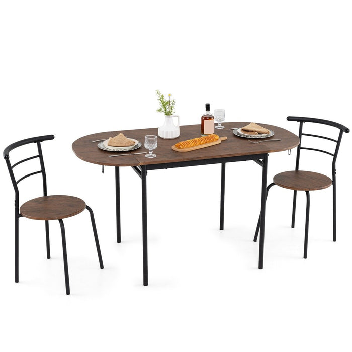 3 Pcs Foldable Dining Table Set Expandable Table with 2 Chairs-