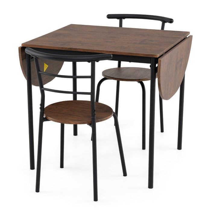 3 Pcs Foldable Dining Table Set Expandable Table with 2 Chairs-