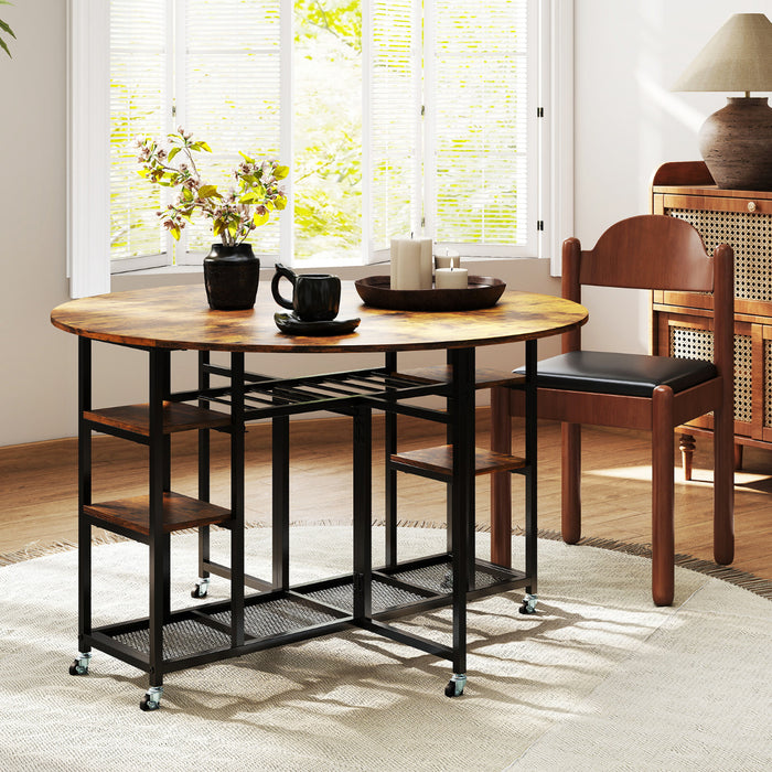 3 Rack Table 3-Piece Folding Dining Table Set with Large Tabletop and Storage Racks ...