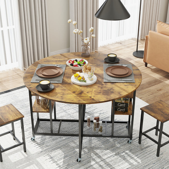 3 Rack Table 3-Piece Folding Dining Table Set with Large Tabletop and Storage Racks ...