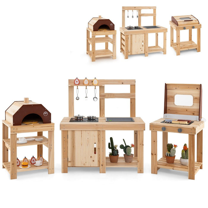 3-Piece Outdoor Kitchen Set with BBQ Grill and Pizza Oven-