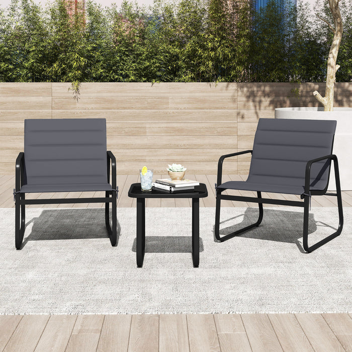 3 Piece Patio Bistro Set with Removable Cushions and Tempered Glass Tabletop-