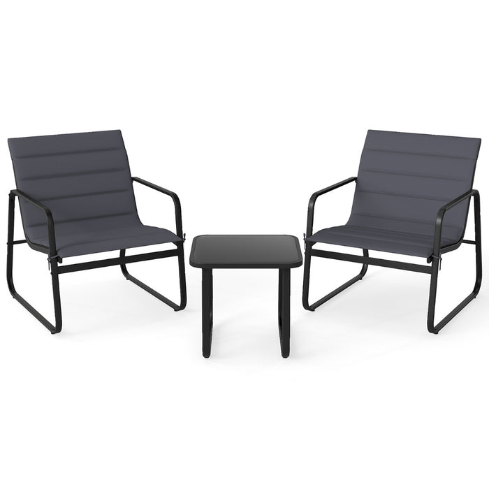 3 Piece Patio Bistro Set with Removable Cushions and Tempered Glass Tabletop-