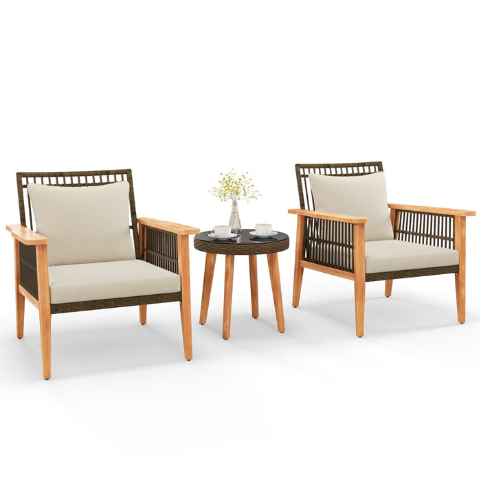 Outdoor Living Patio Furniture - 3 Piece Wicker Woven Chair Set with Coffee Table - Ideal for Garden Gatherings and Relaxation Sessions