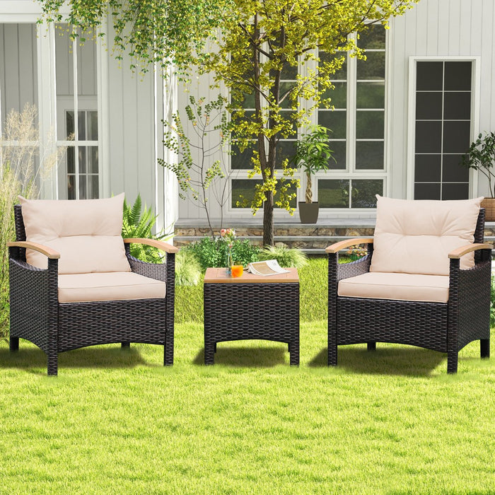 3 Pieces Patio Rattan Furniture Set with Cushions for Porch Backyard-