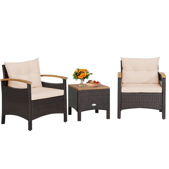 3 Pieces Patio Rattan Furniture Set with Cushions for Porch Backyard-
