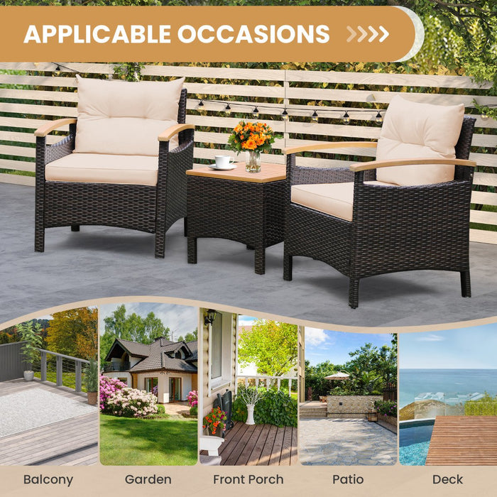 3 Pieces Patio Rattan Furniture Set with Cushions for Porch Backyard-