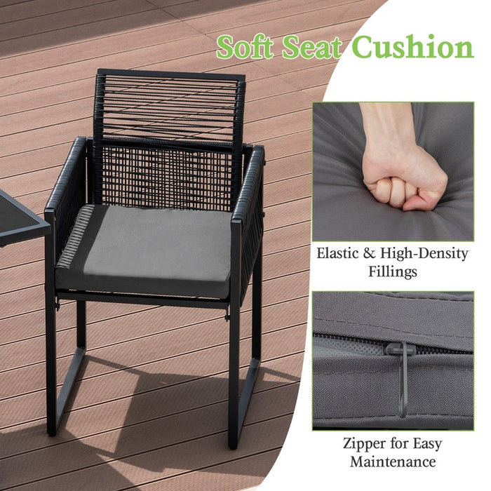 3 Pieces Space-Saving Patio Rattan Outdoor Dining Set-