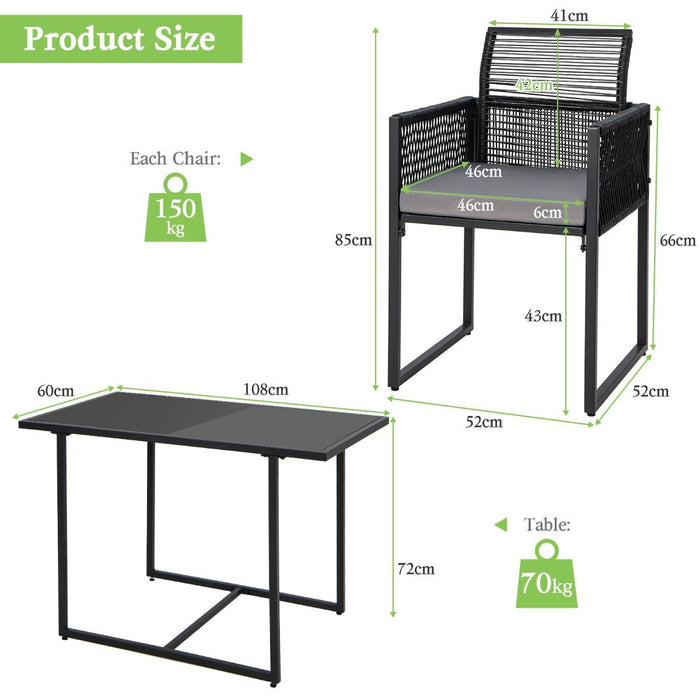 3 Pieces Space-Saving Patio Rattan Outdoor Dining Set-