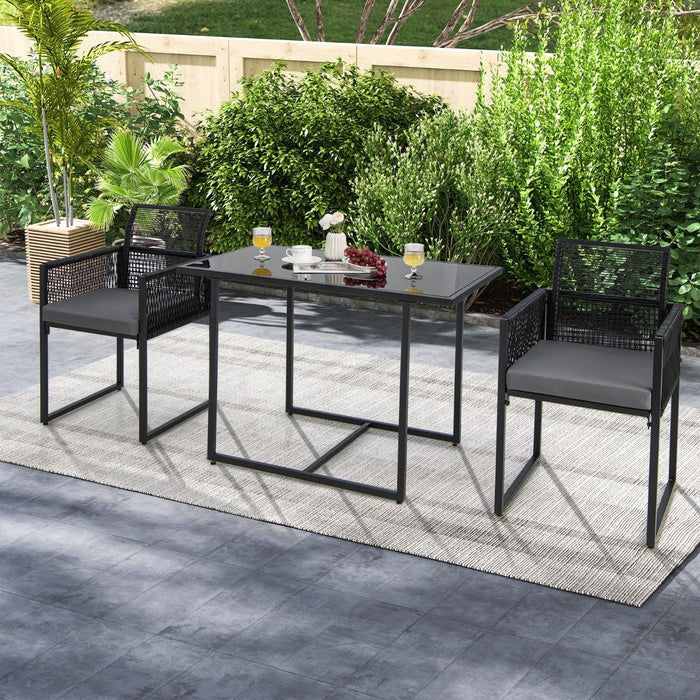 3 Pieces Space-Saving Patio Rattan Outdoor Dining Set-