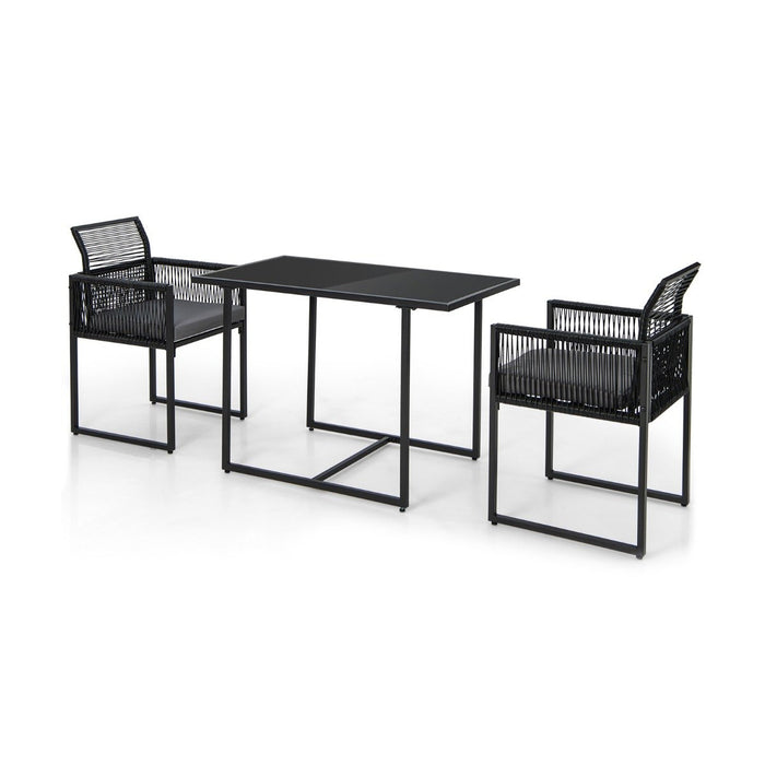 3 Pieces Space-Saving Patio Rattan Outdoor Dining Set-