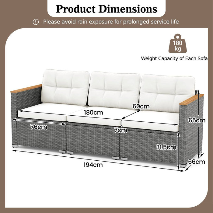 3-Seat Patio Couch Sofa with Deep Seating and Cushion-