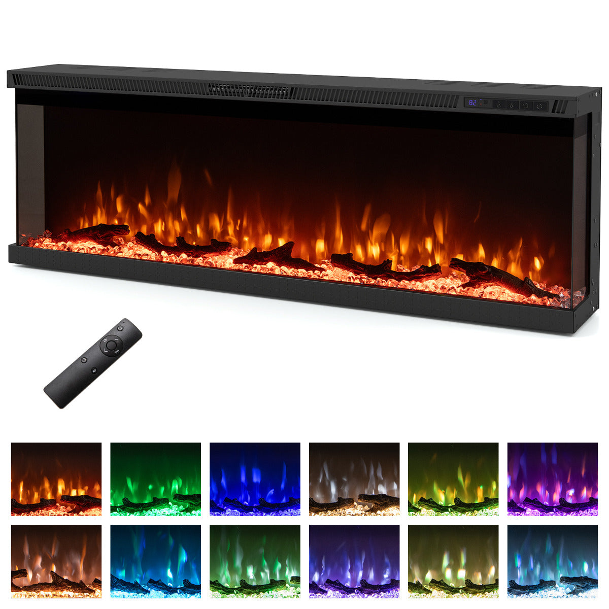 3 Sided Electric Fireplace 50 inch Recessed/Wall-Mounted/Freestanding Fire Place Heater