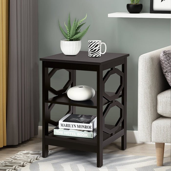 3-Tier Bedside Table with Storage Shelves for Living Room Bedroom Set of 2-White