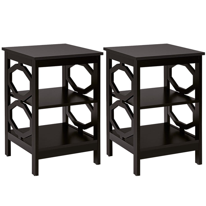 3-Tier Bedside Table with Storage Shelves for Living Room Bedroom Set of 2-White