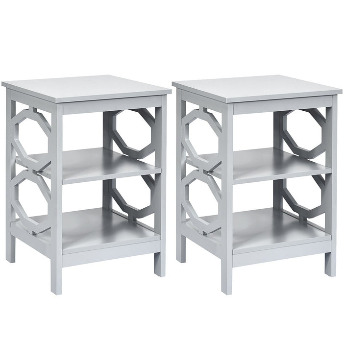 3-Tier Bedside Table with Storage Shelves for Living Room Bedroom Set of 2-White