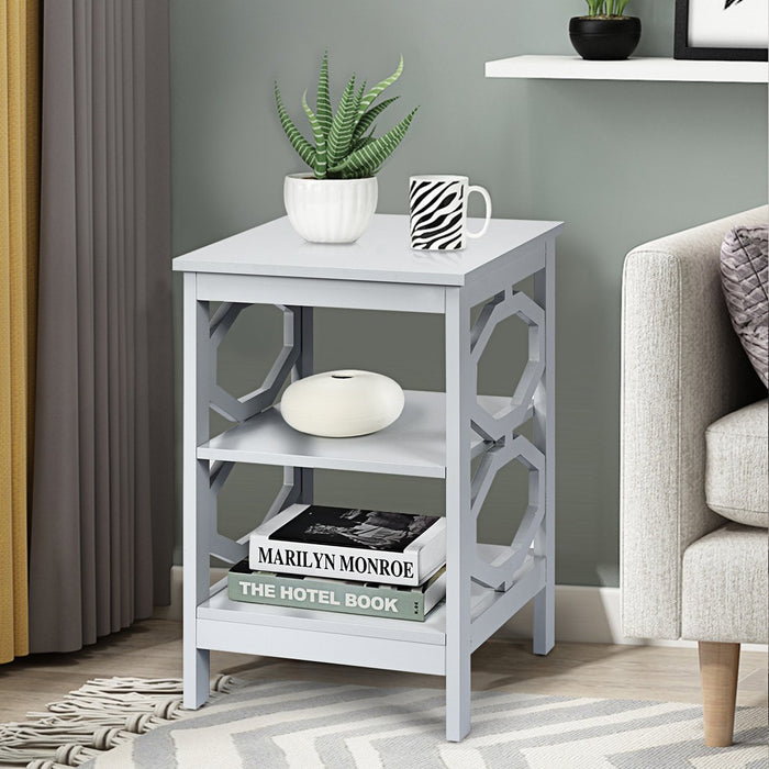 3-Tier Bedside Table with Storage Shelves for Living Room Bedroom Set of 2-White