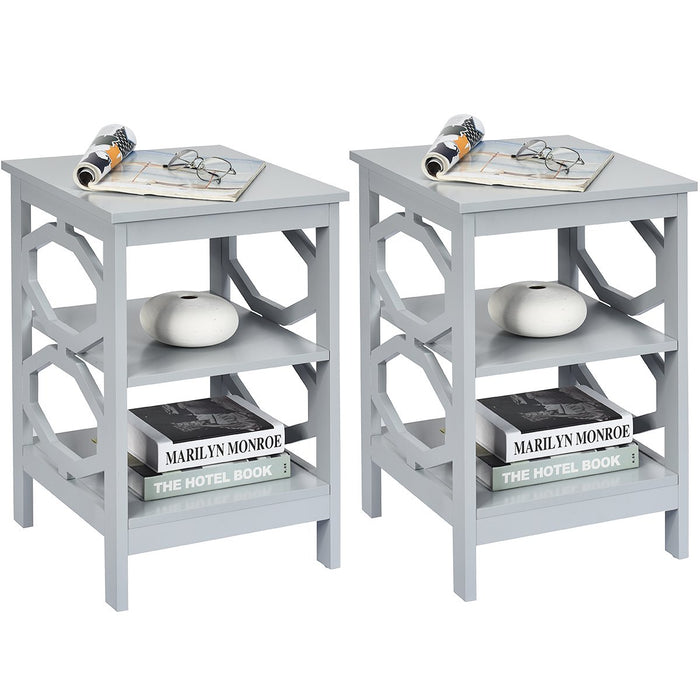 3-Tier Bedside Table with Storage Shelves for Living Room Bedroom Set of 2-White