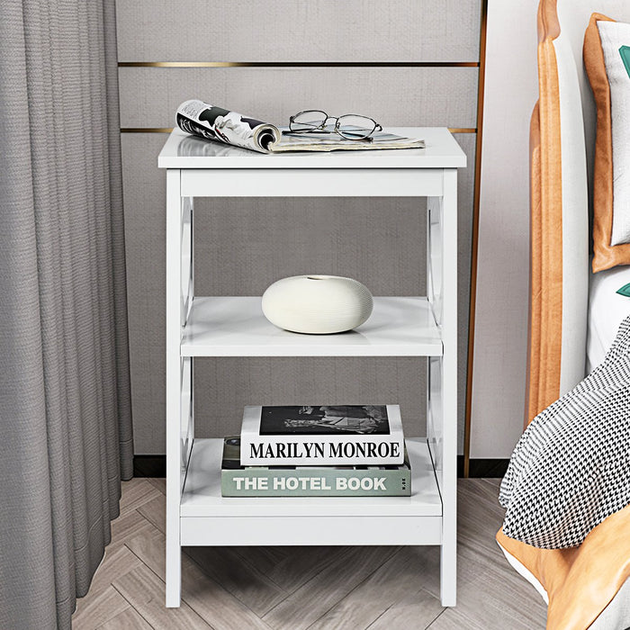3-Tier Bedside Table with Storage Shelves for Living Room Bedroom Set of 2-White